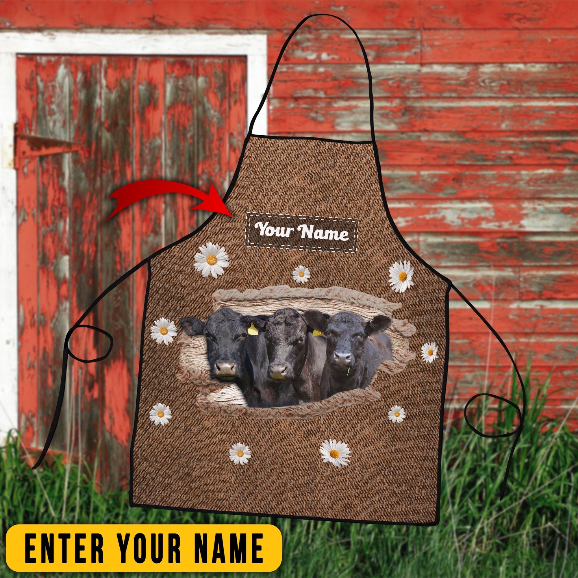 Personalized Name Black Angus Happiness 3D Apron