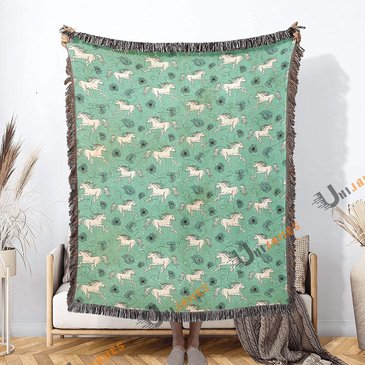 Horse Mint Pattern Woven Blanket