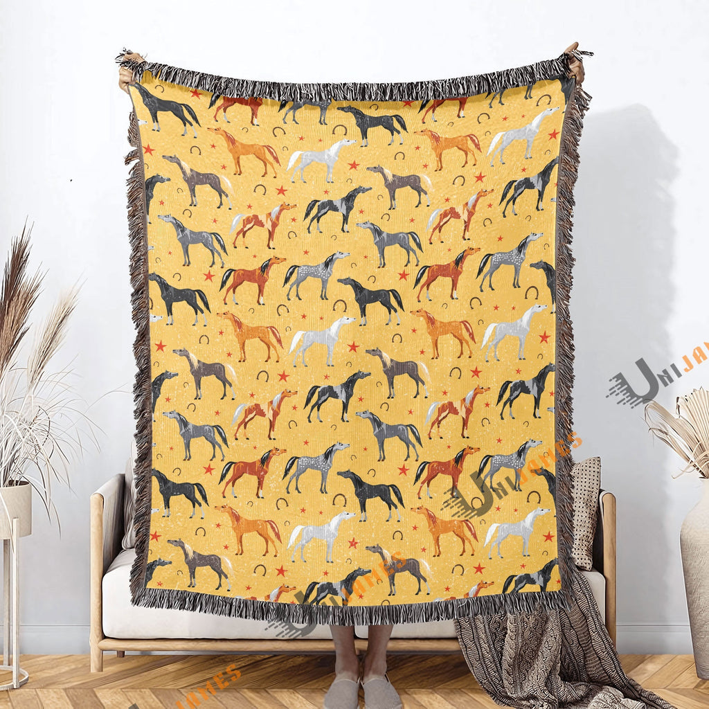 Horse Horseshoes Pattern Woven Blanket