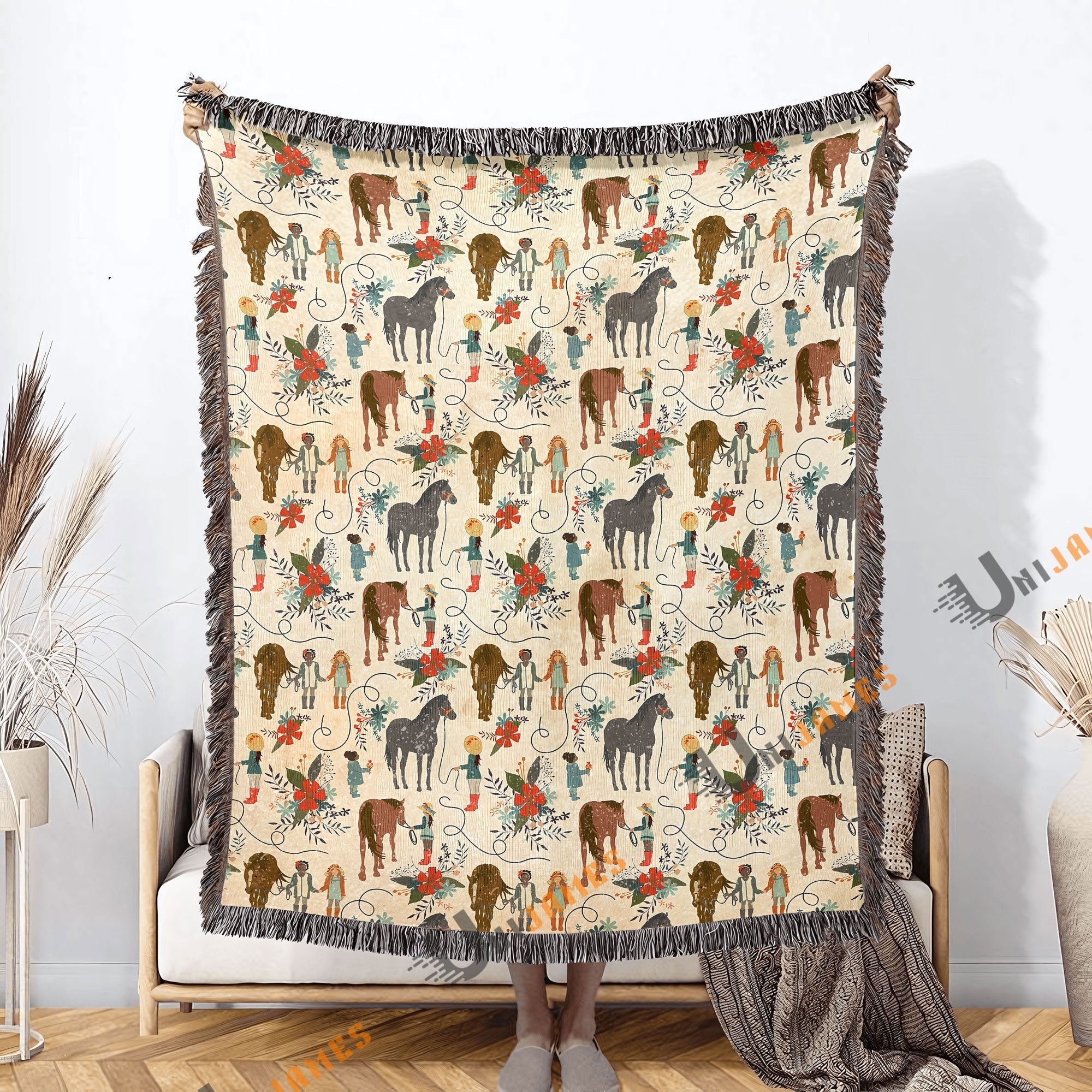 Horse Cowboy Pattern Woven Blanket