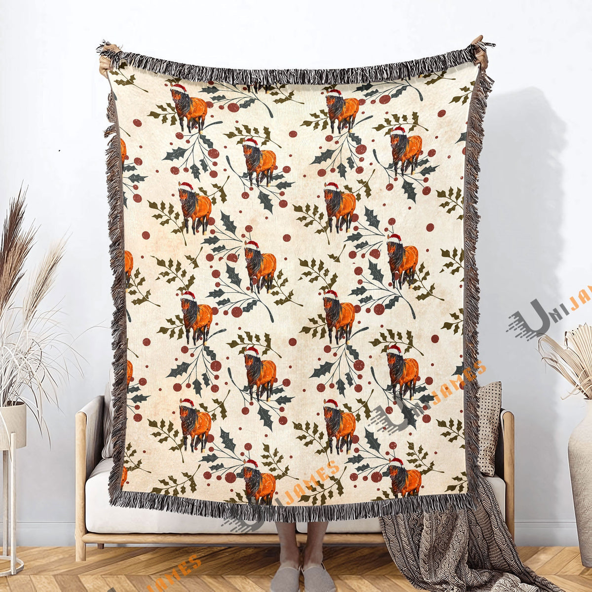 Horse Christmas Pattern Woven Blanket