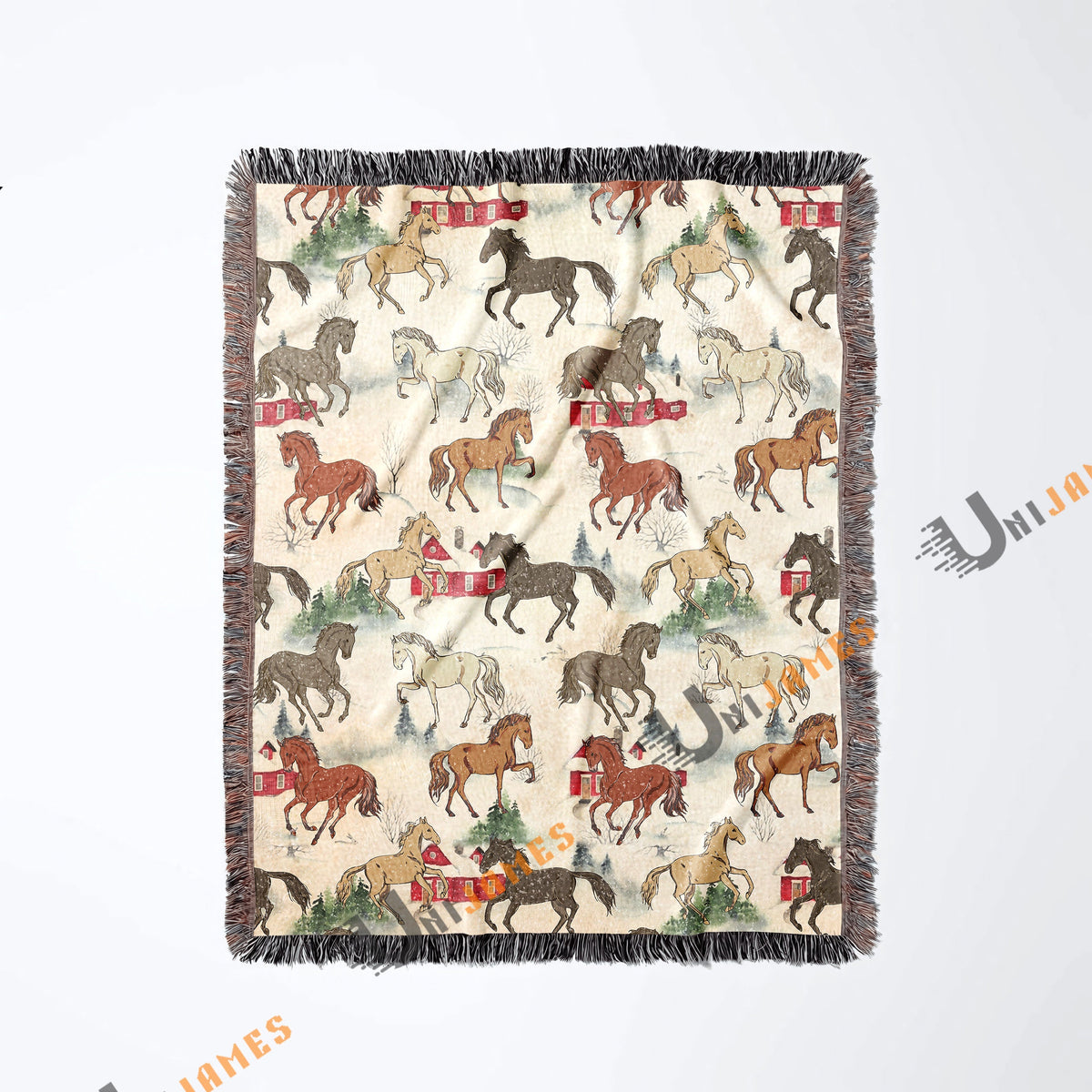 Horse Farm Pattern Woven Blanket