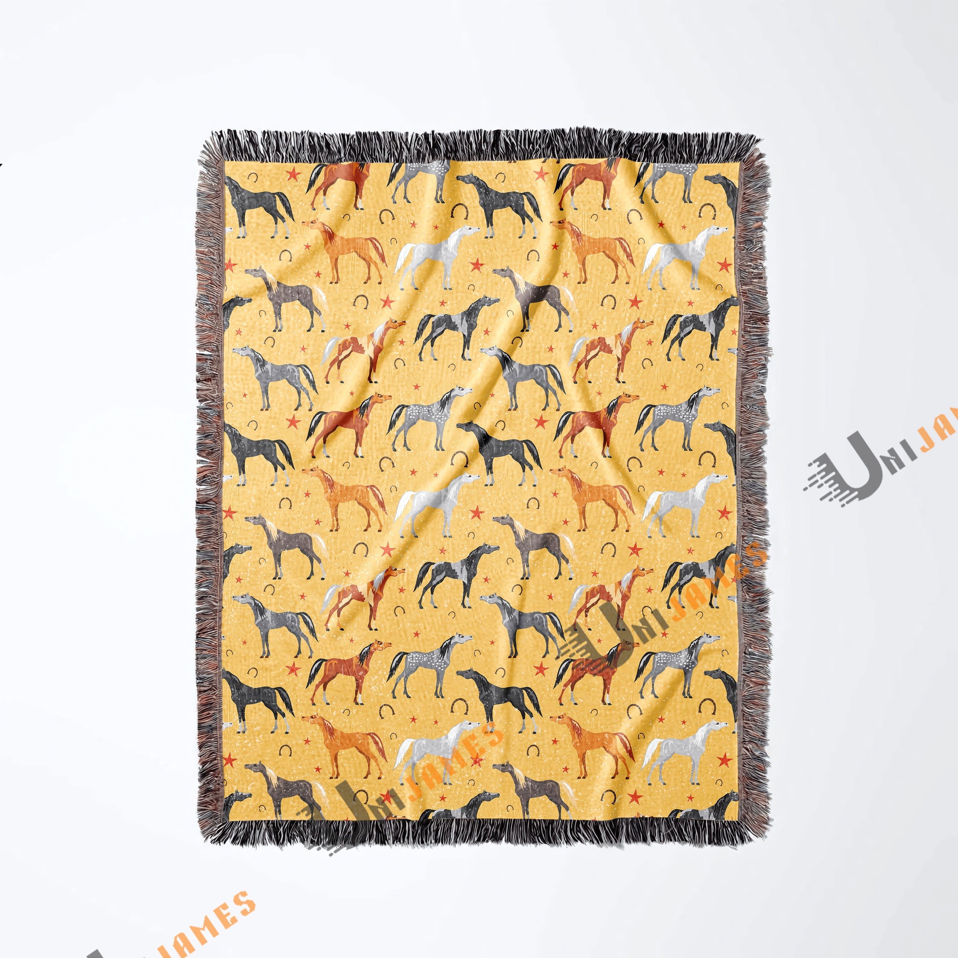 Horse Horseshoes Pattern Woven Blanket