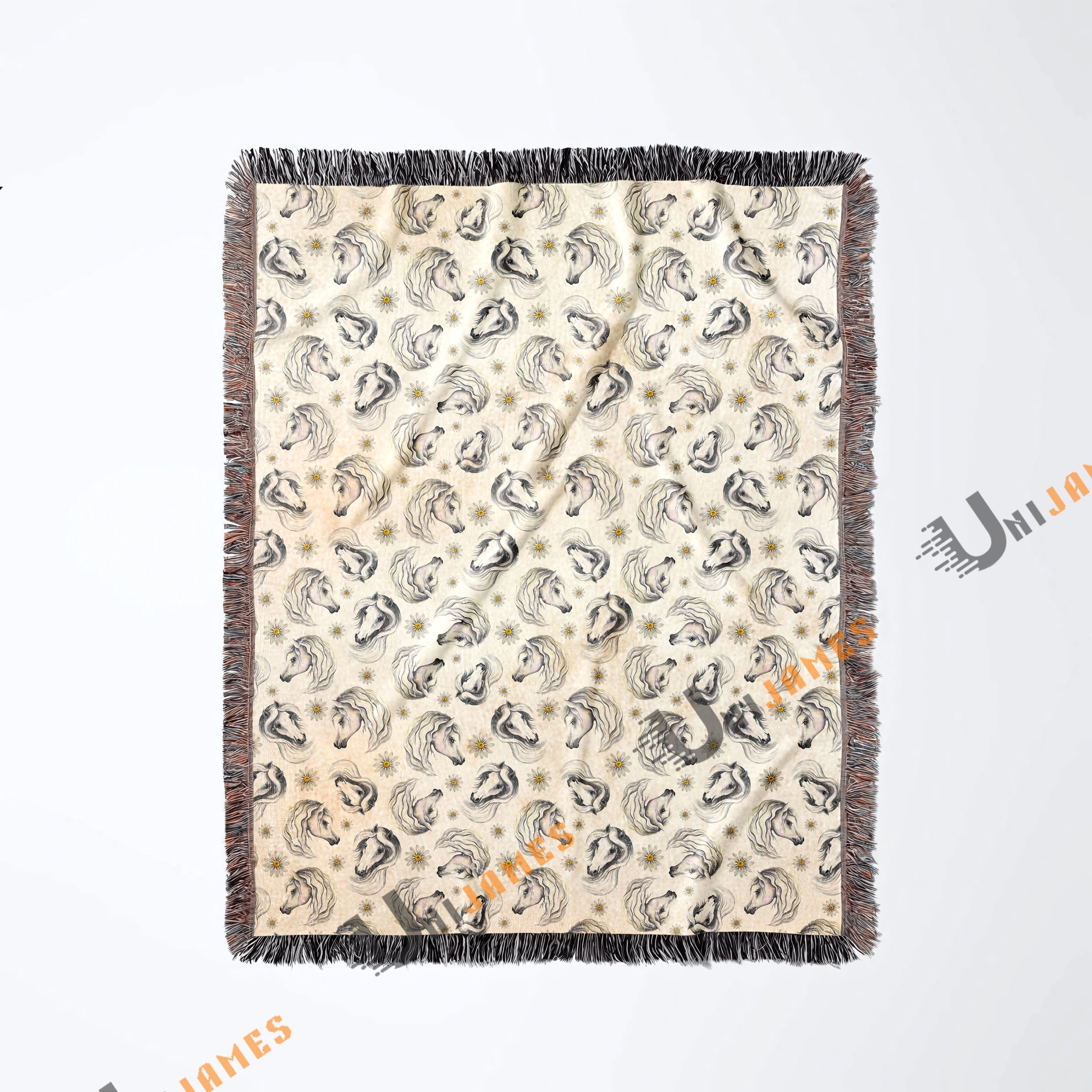 Horse Flower Pattern Woven Blanket