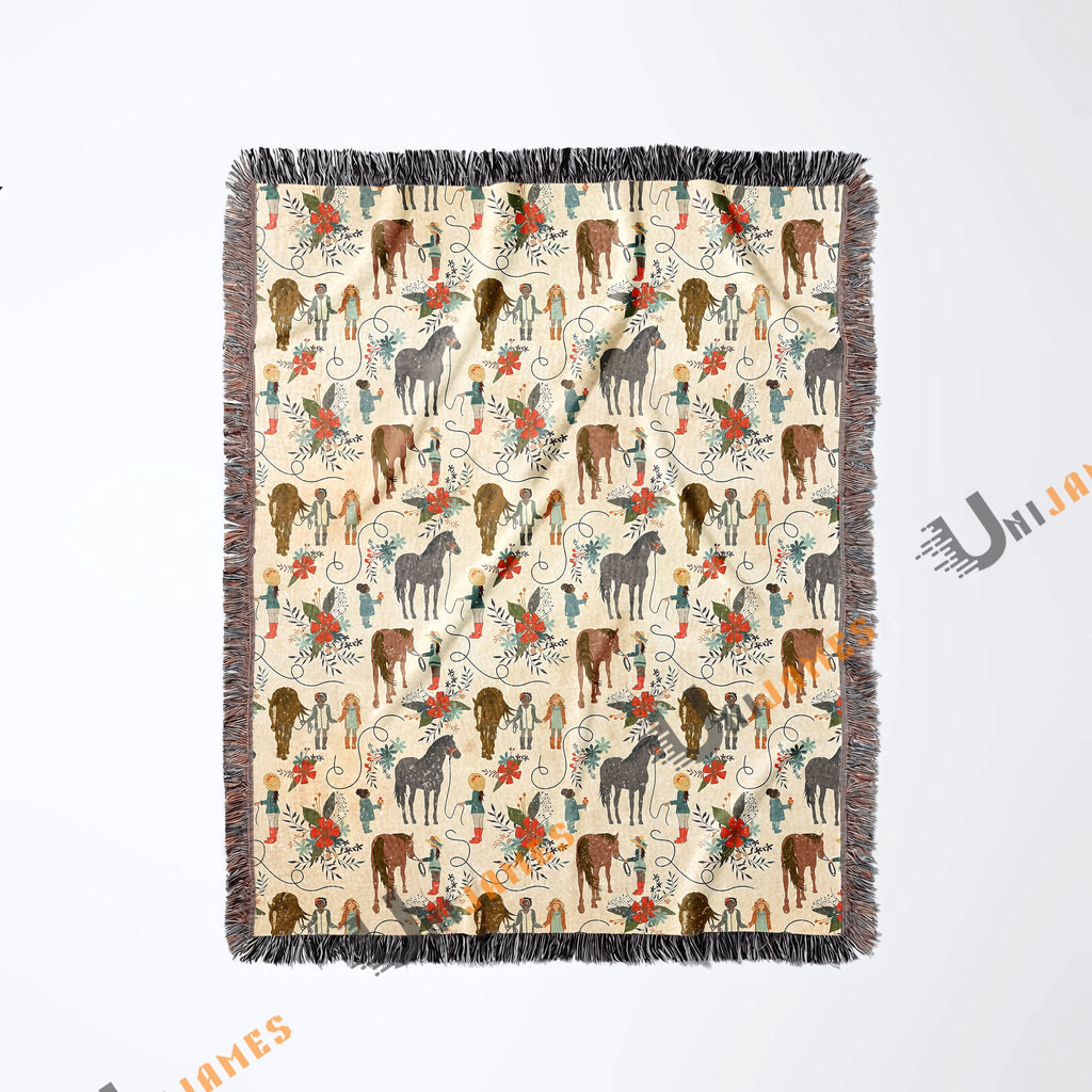 Horse Cowboy Pattern Woven Blanket
