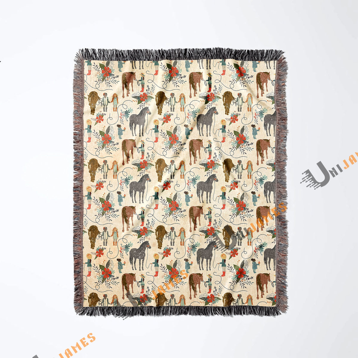 Horse Cowboy Pattern Woven Blanket