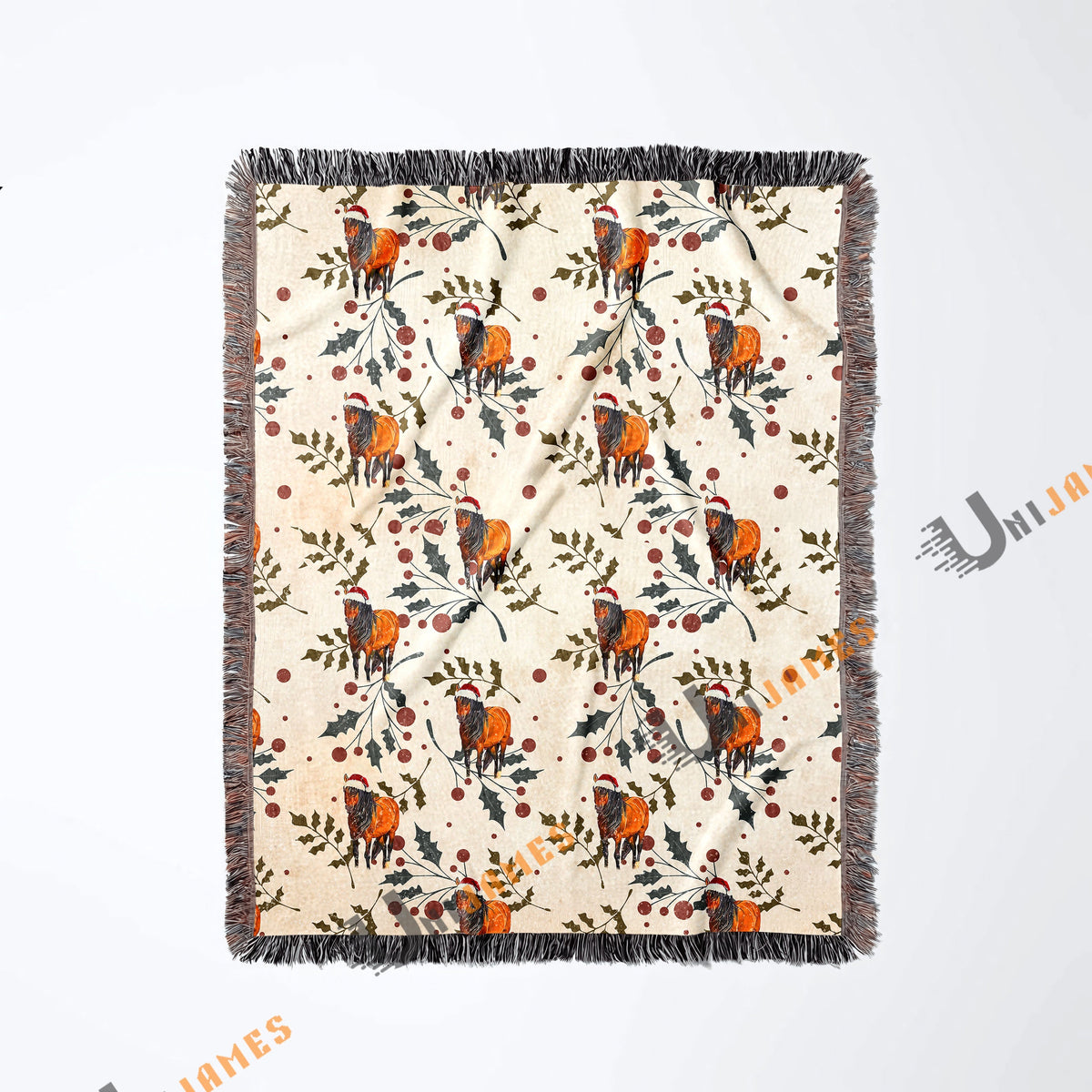 Horse Christmas Pattern Woven Blanket