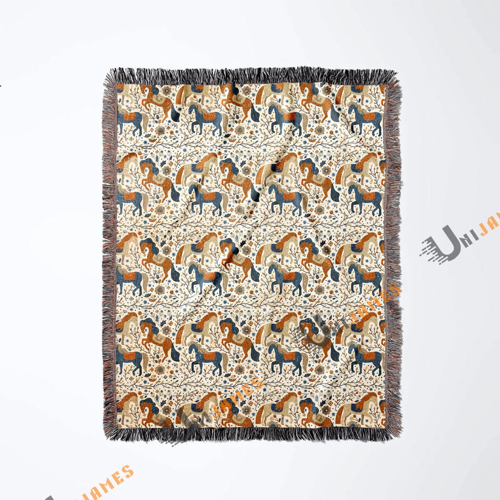 Horse Blossom Pattern Woven Blanket