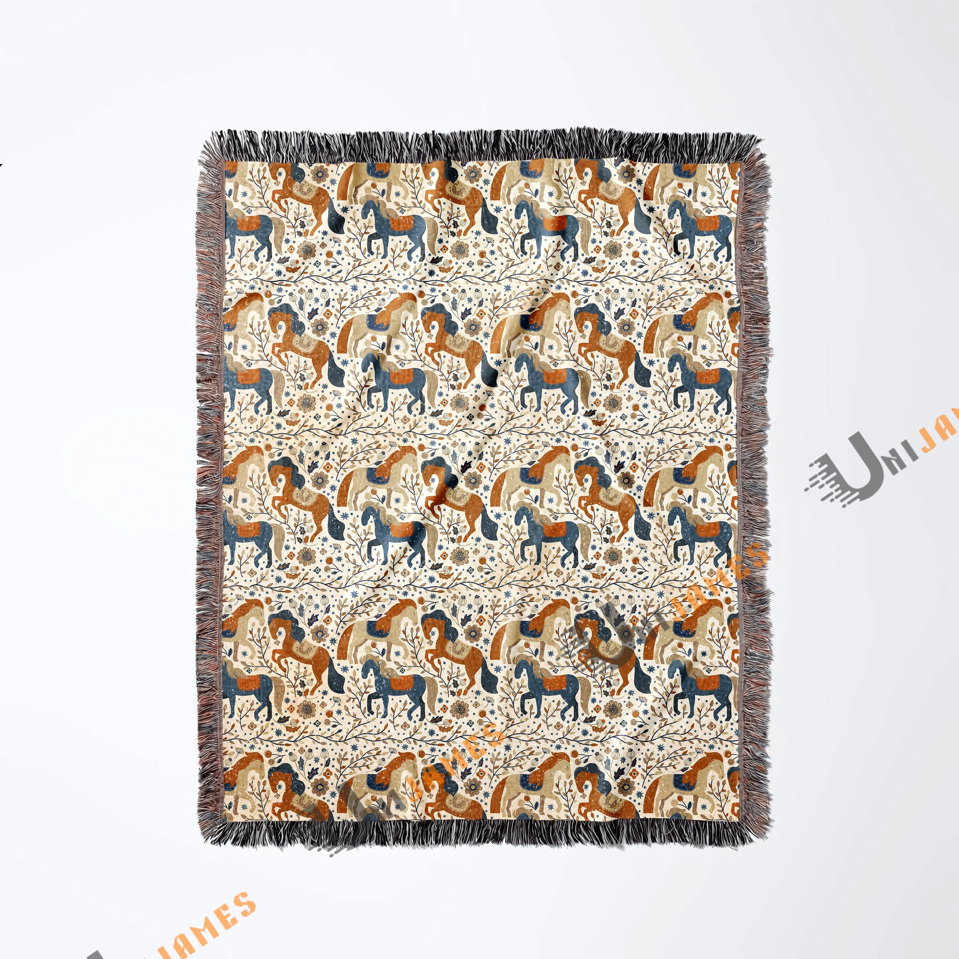 Horse Blossom Pattern Woven Blanket