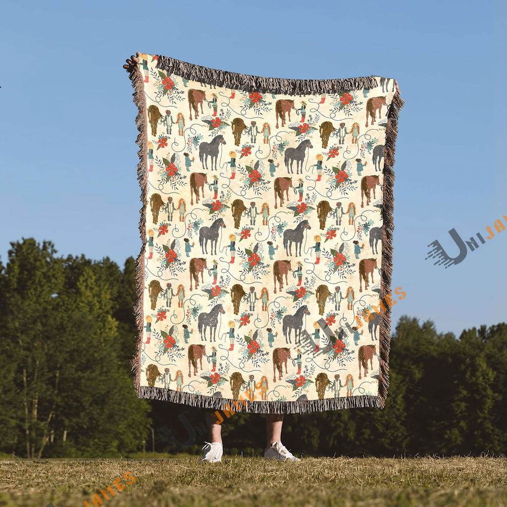 Horse Cowboy Pattern Woven Blanket