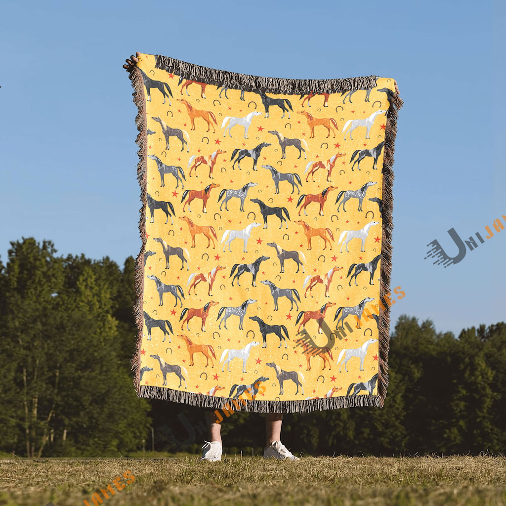 Horse Horseshoes Pattern Woven Blanket