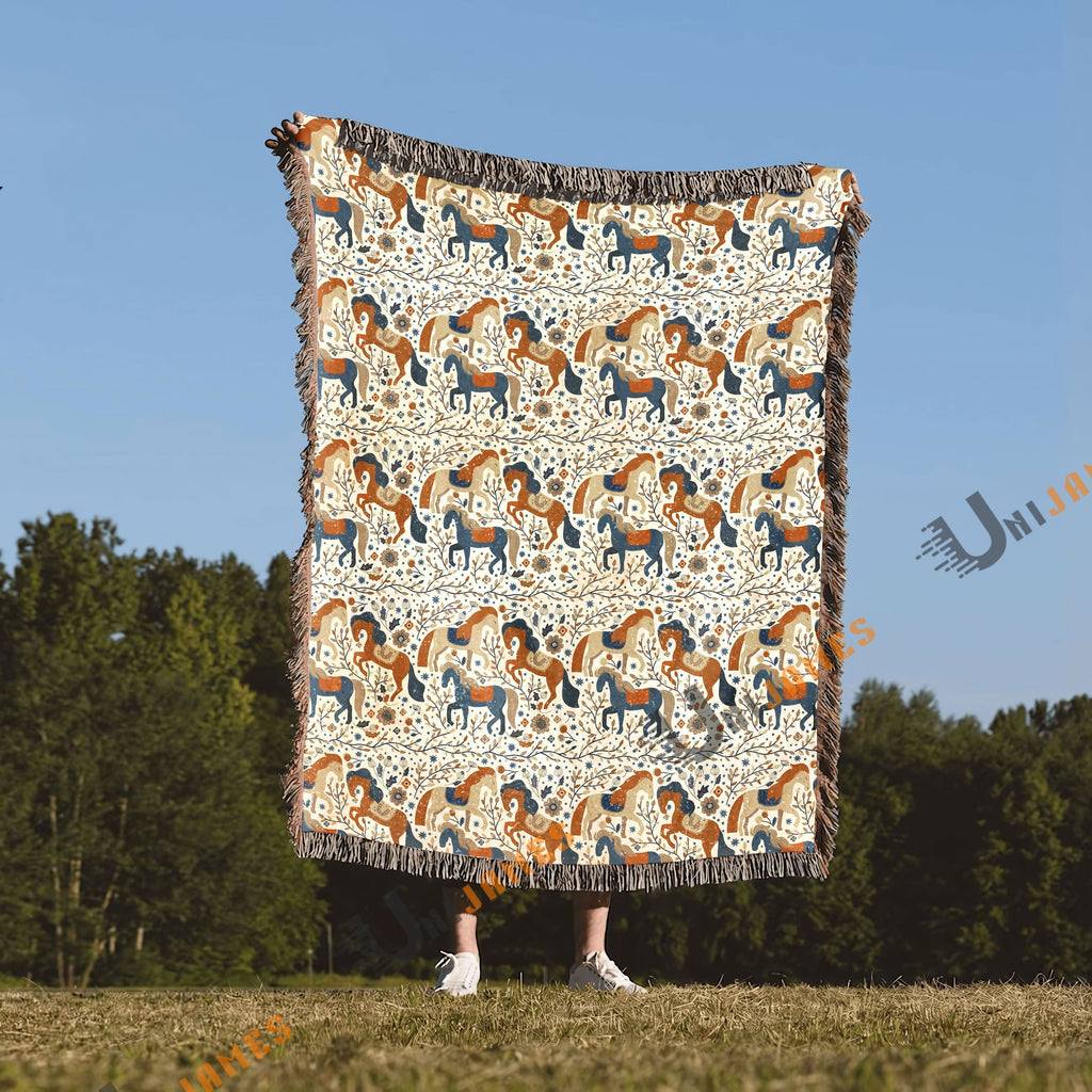 Horse Blossom Pattern Woven Blanket