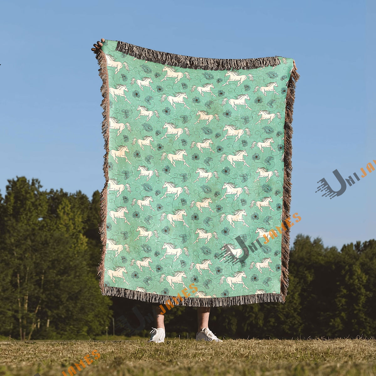 Horse Mint Pattern Woven Blanket