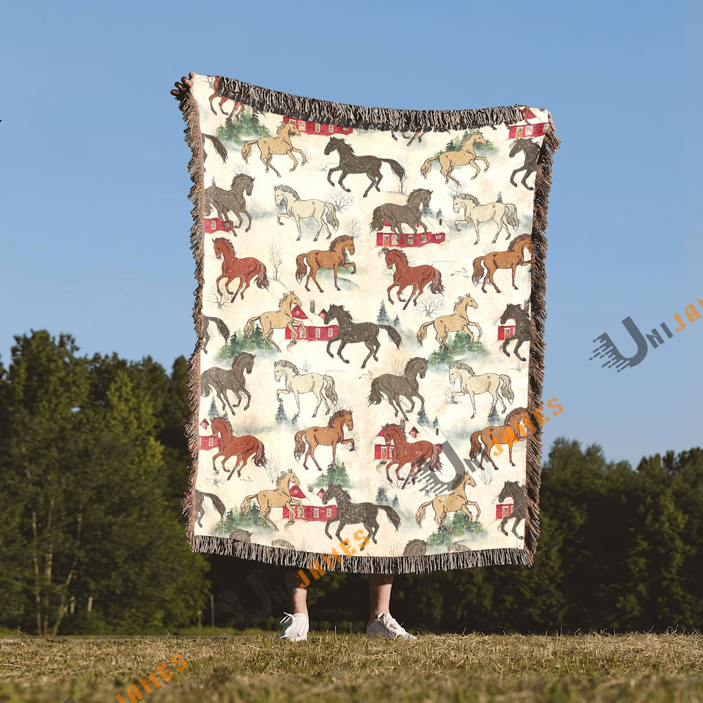 Horse Farm Pattern Woven Blanket