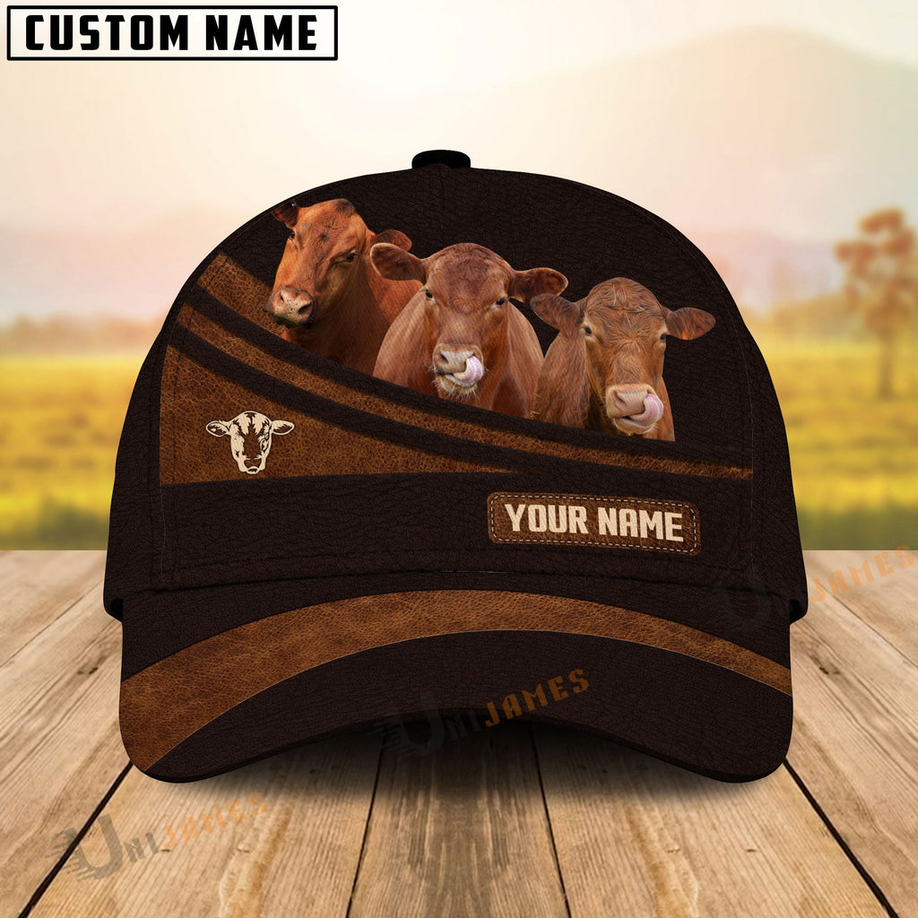 Red Angus Farm Leather Pattern Customized Name Cap