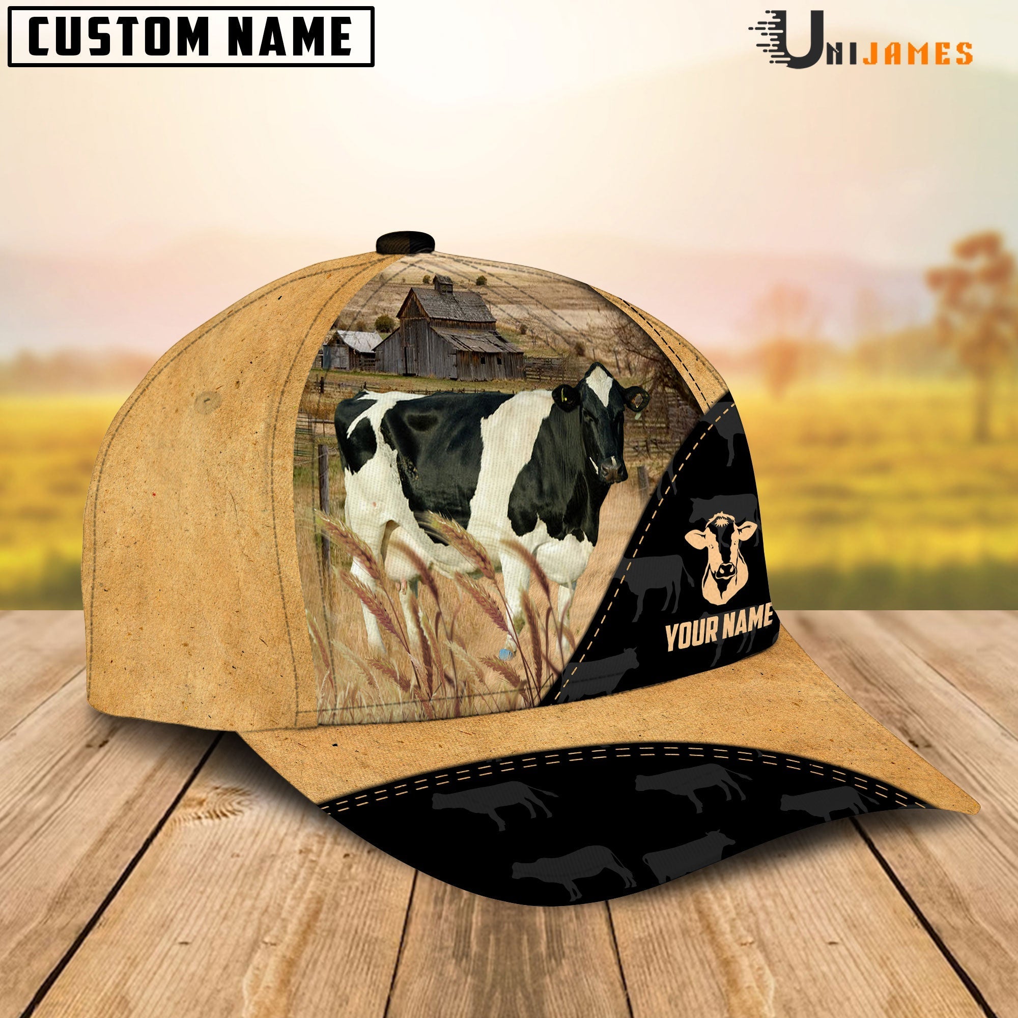 Holstein Cattle Black & Yellow Personalized Name Cap