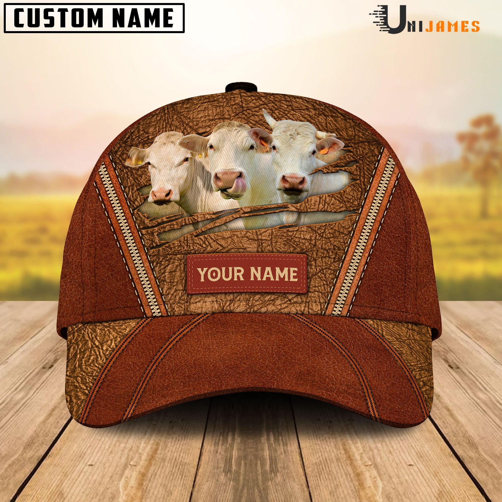 Charolais Happy Face Cattle Customized Name Cap
