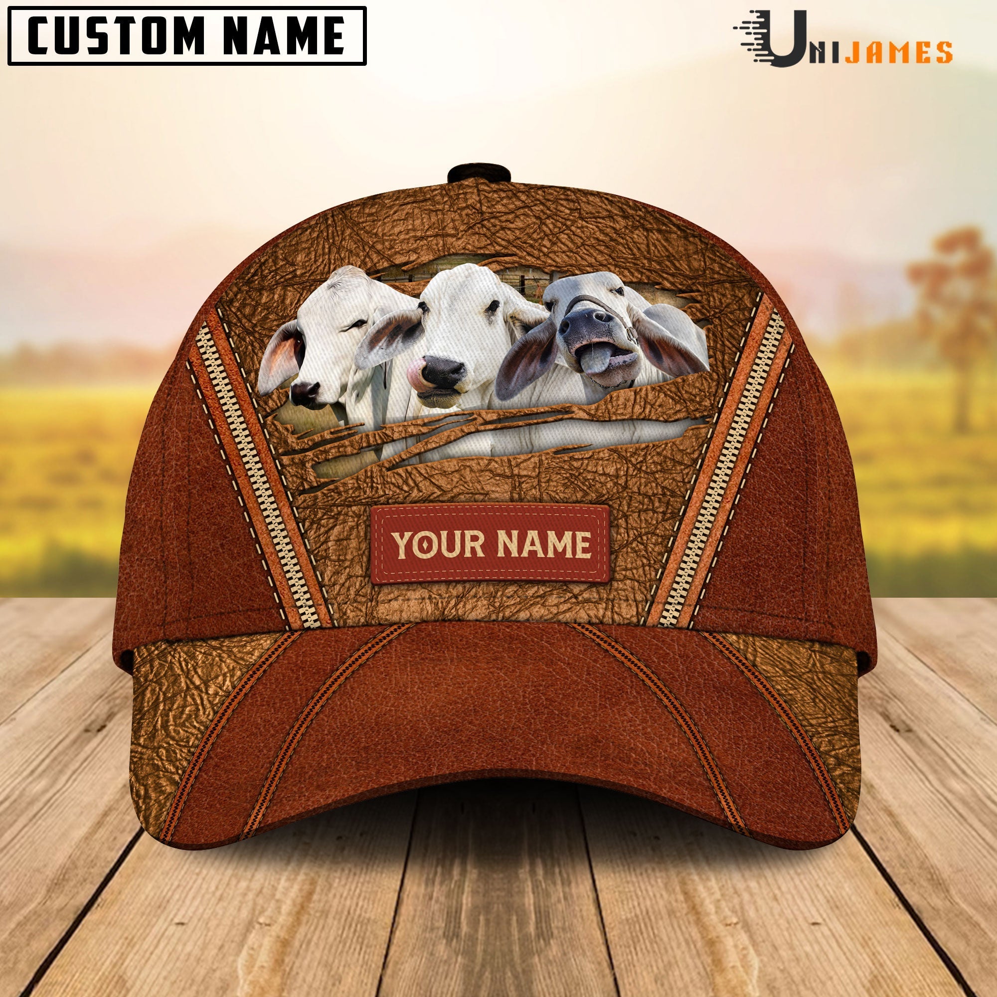 Brahman Happy Face Cattle Customized Name Cap