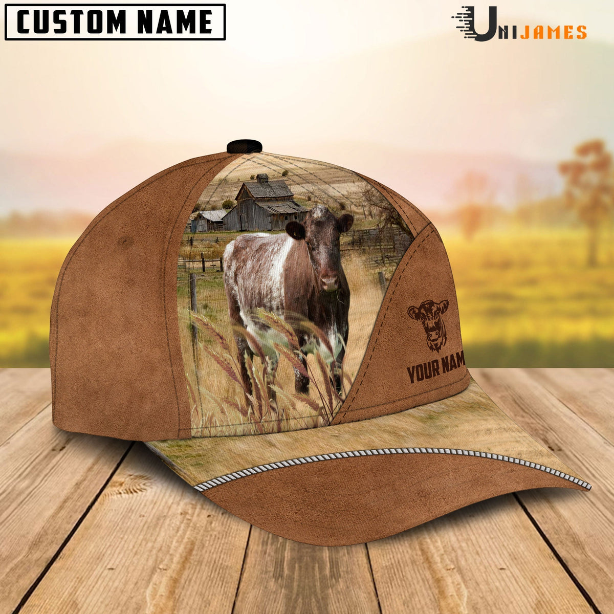 Shorthorn Cattle Personalized Name Brown Farm Cap