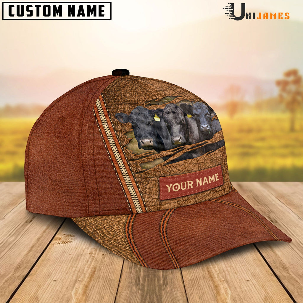 Black Angus Happy Face Cattle Customized Name Cap