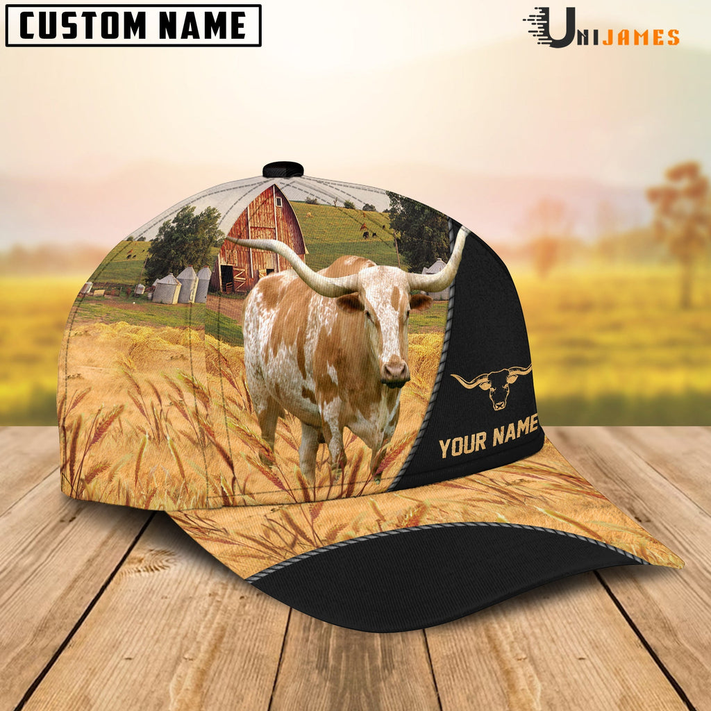 Texas Longhorn Barn Farm Black Customized Name Cap
