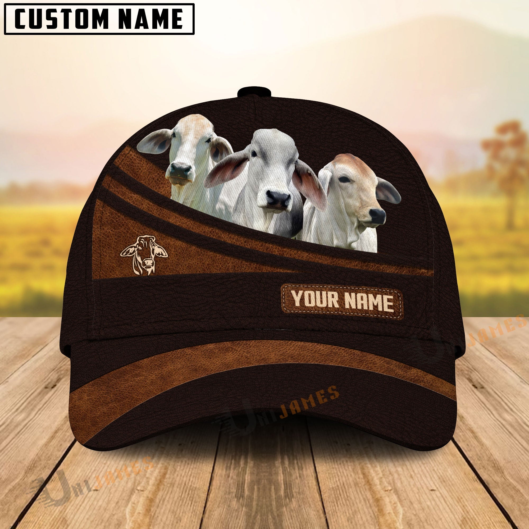 Brahman Farm Leather Pattern Customized Name Cap