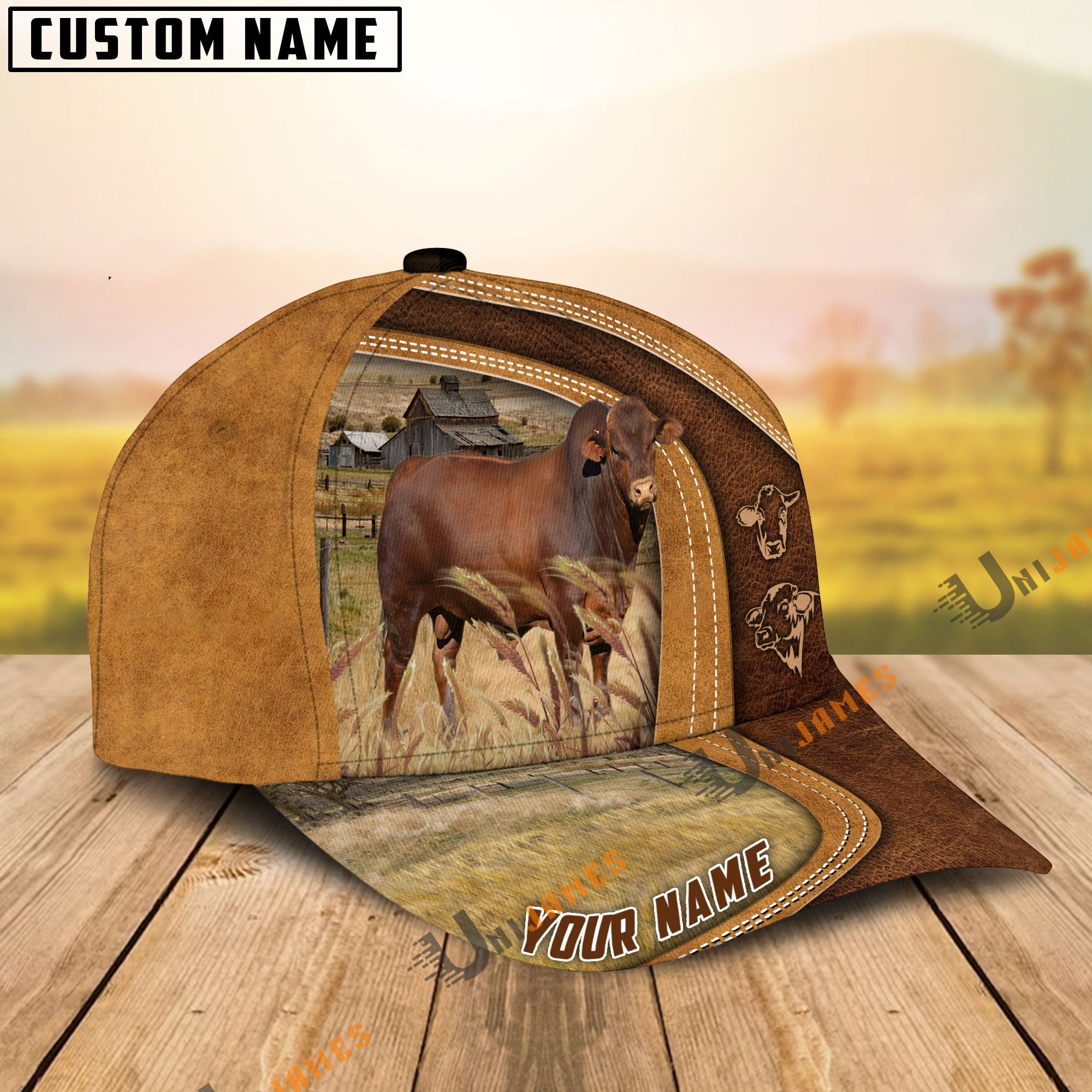 Beefmaster Ranch Lift Leather Pattern Customized Name Cap