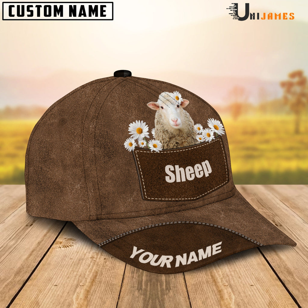 Sheep Daisy Flowers Brown Customized Name Cap