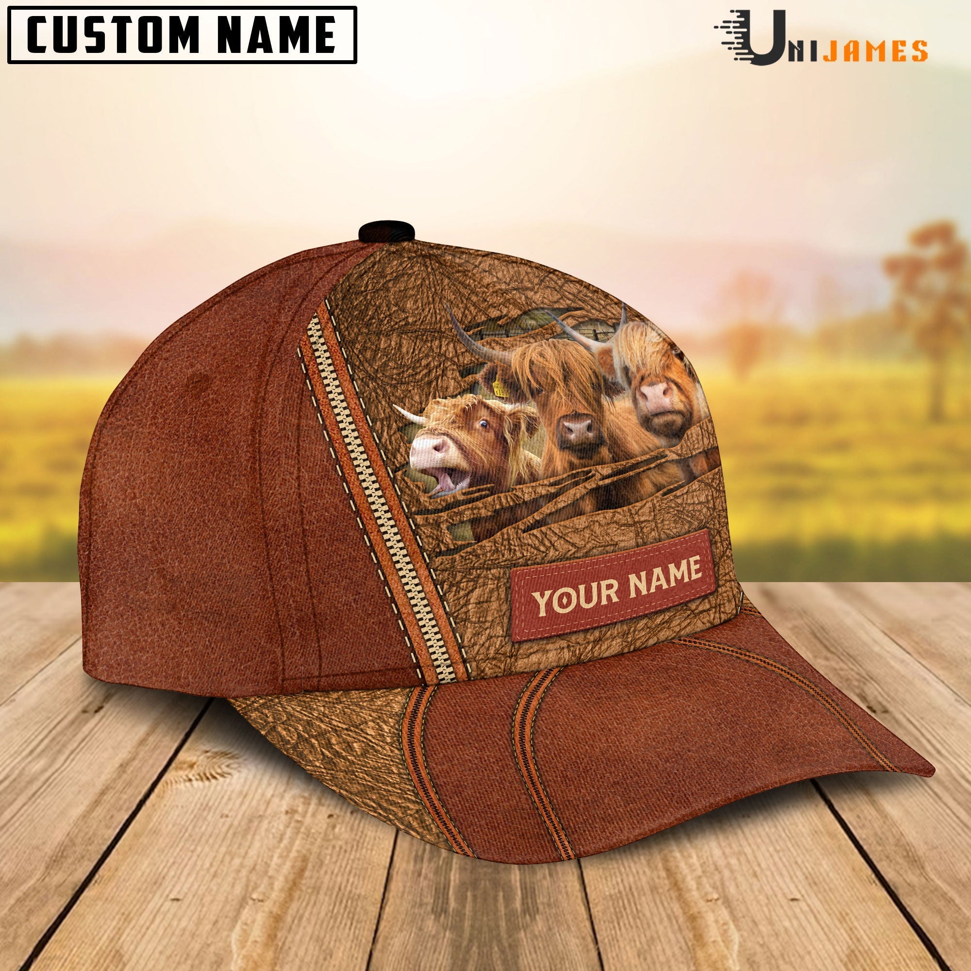 Highland Happy Face Cattle Customized Name Cap