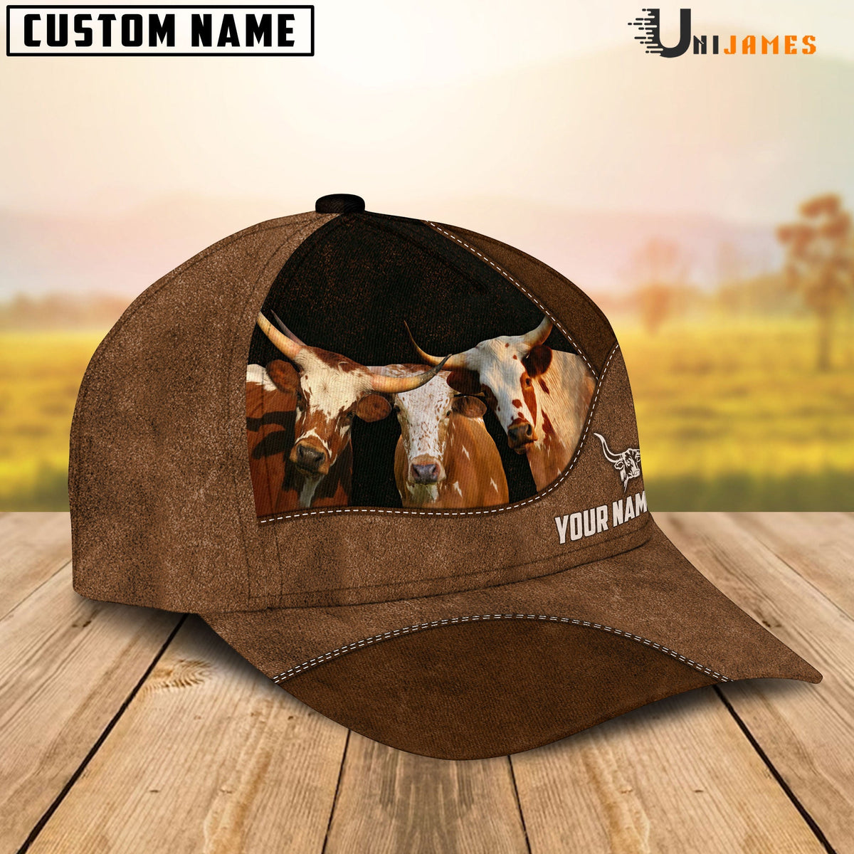 Texas Longhorn Happiness Farming Life Customized Name Cap