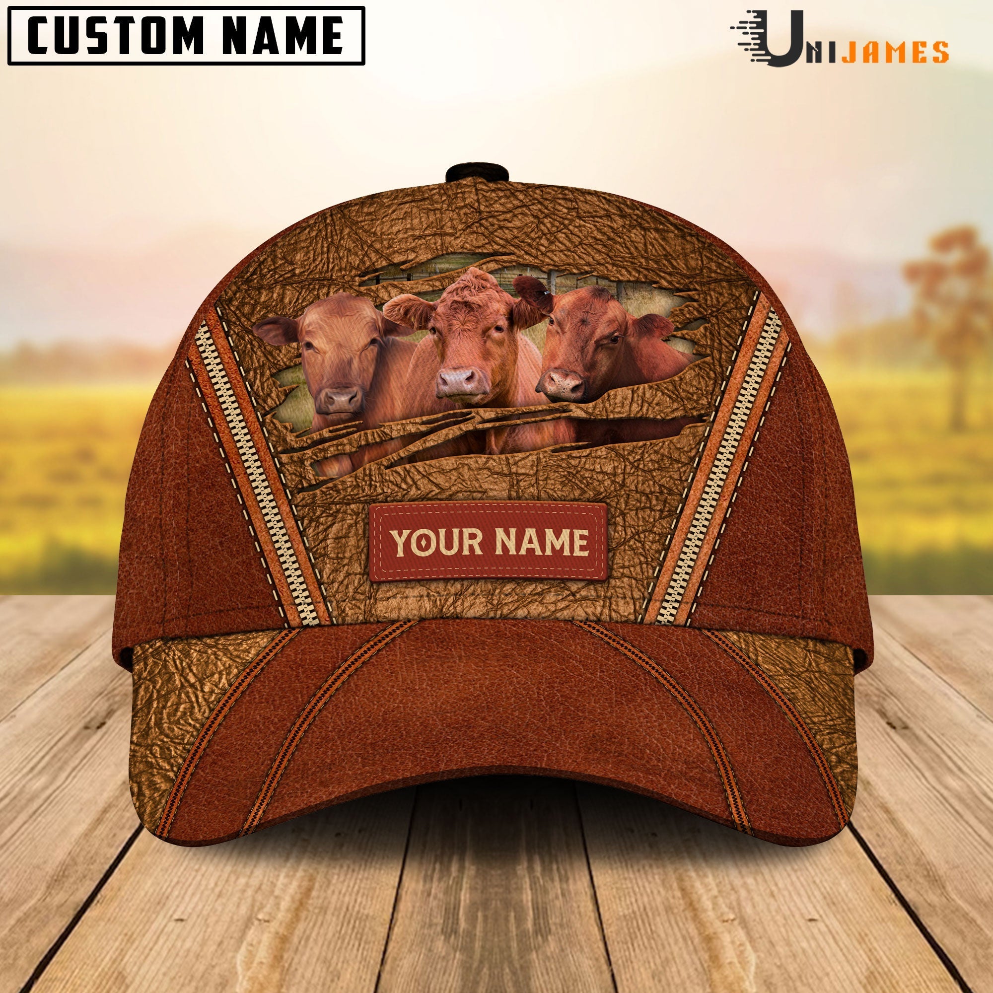 Red Angus Happy Face Cattle Customized Name Cap