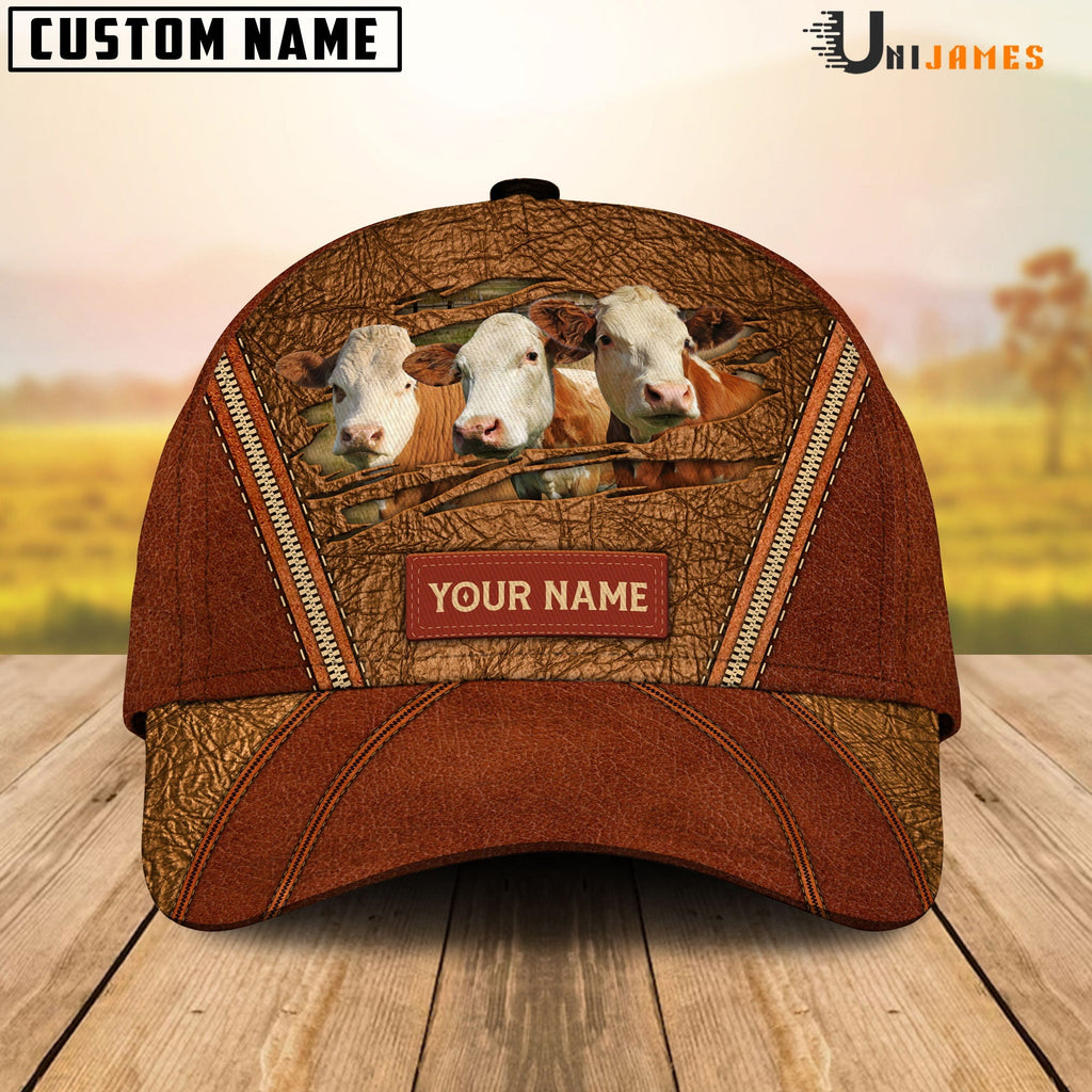 Simmental Happy Face Cattle Customized Name Cap