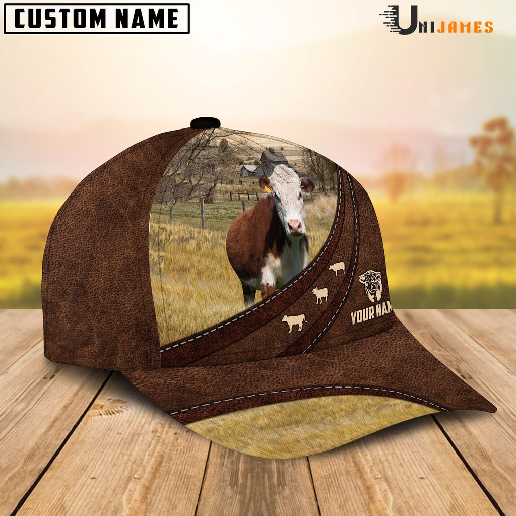 Hereford Amazing Farm Leather Pattern Customized Name Cap