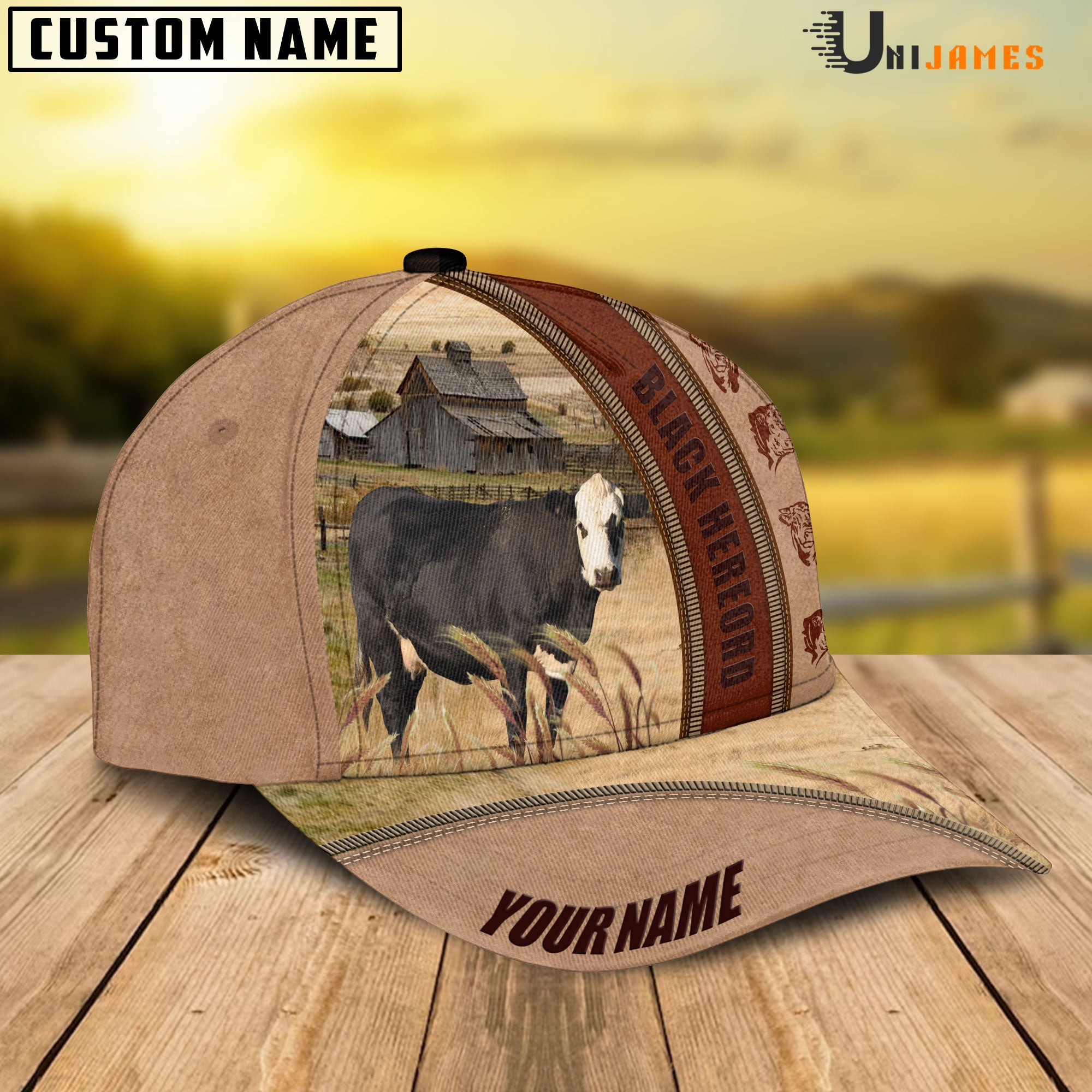 Black Hereford Farming Light Brown Personalized Name Cap