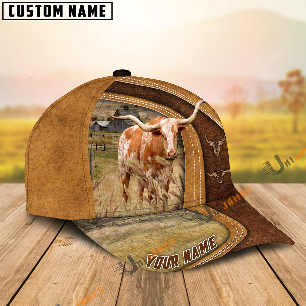 Texas Longhorn Ranch Lift Leather Pattern Customized Name Cap