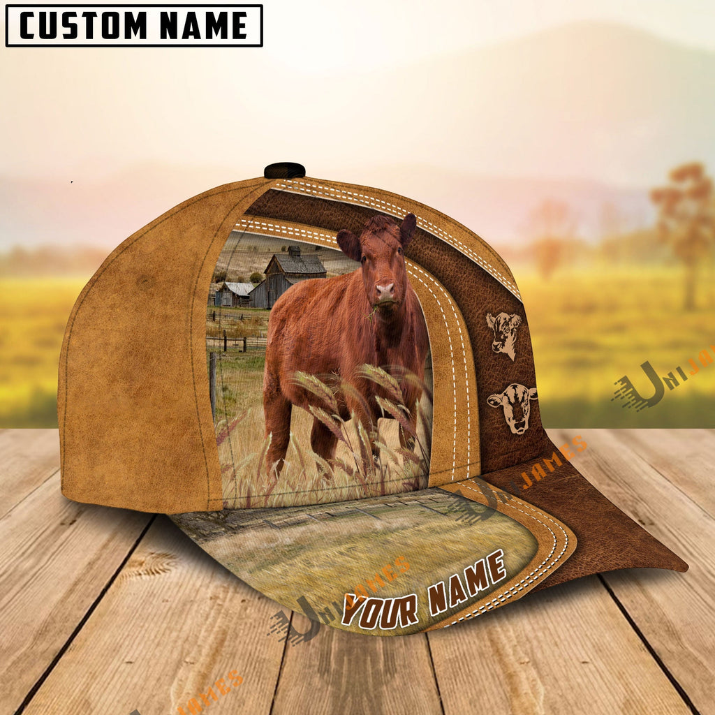 Red Angus Ranch Lift Leather Pattern Customized Name Cap