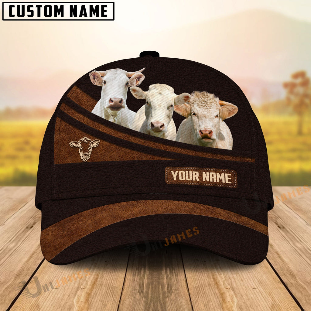 Charolais Farm Leather Pattern Customized Name Cap