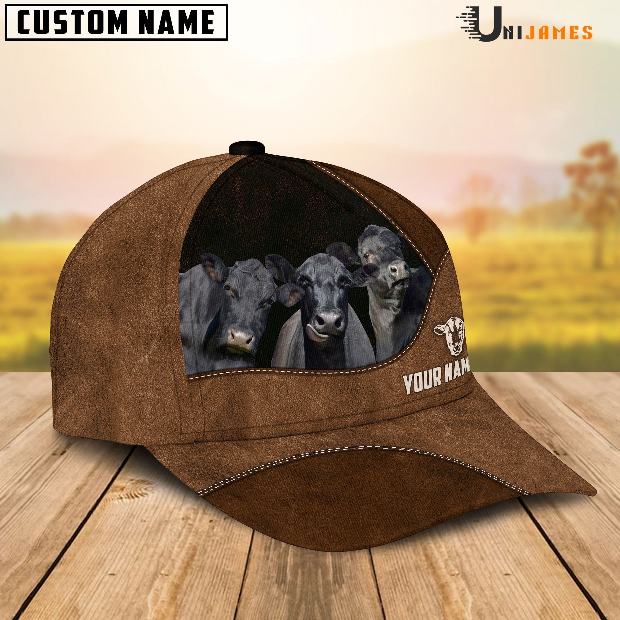 Black Angus Happiness Farming Life Customized Name Cap