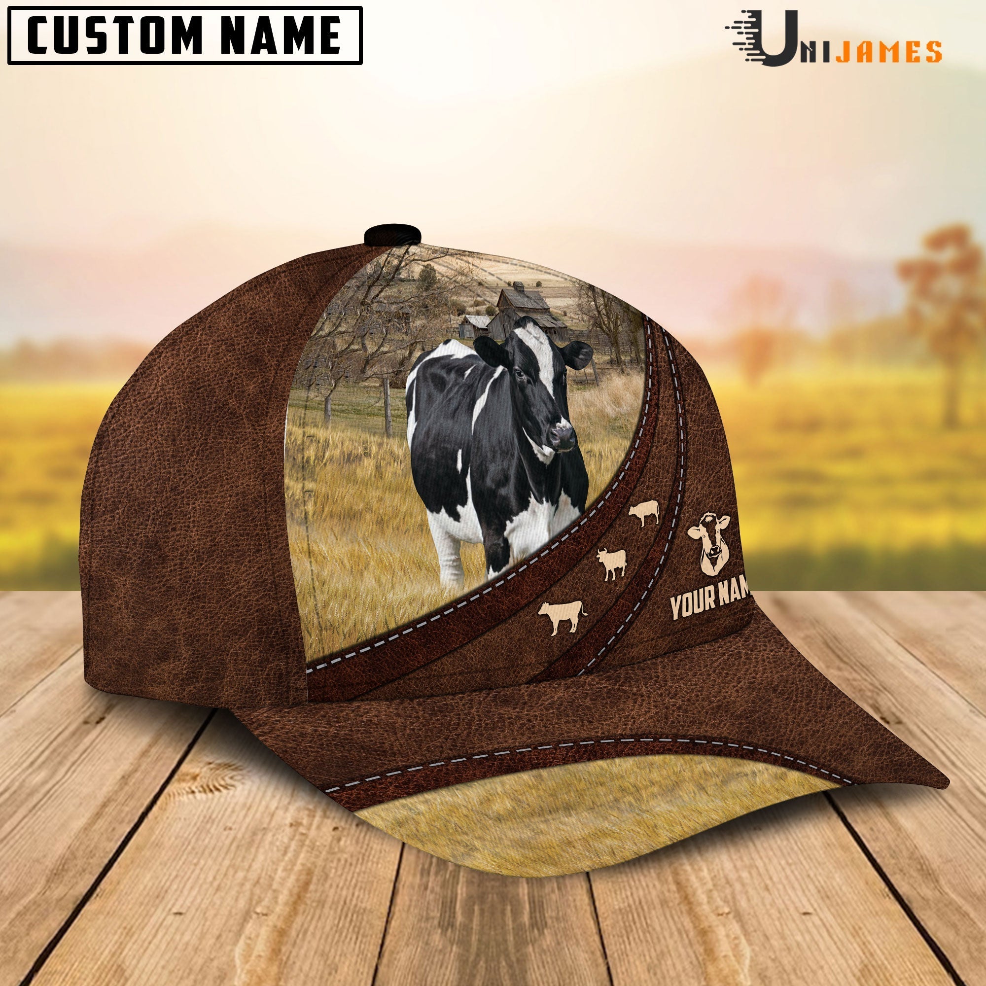 Holstein Amazing Farm Leather Pattern Customized Name Cap