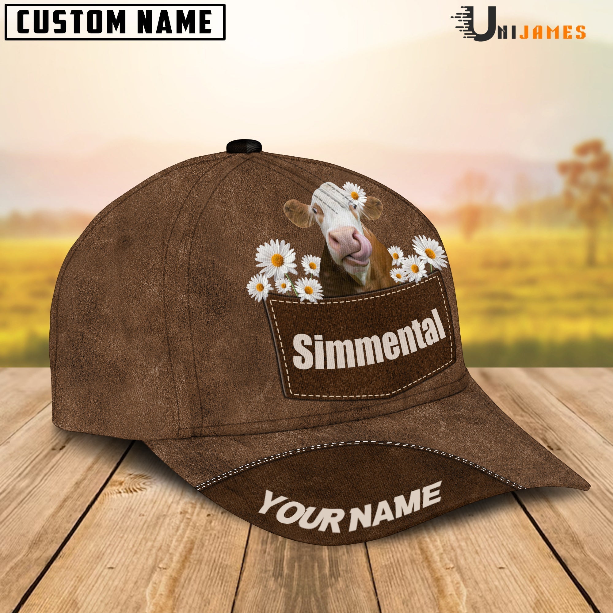Simmental Daisy Flowers Brown Customized Name Cap