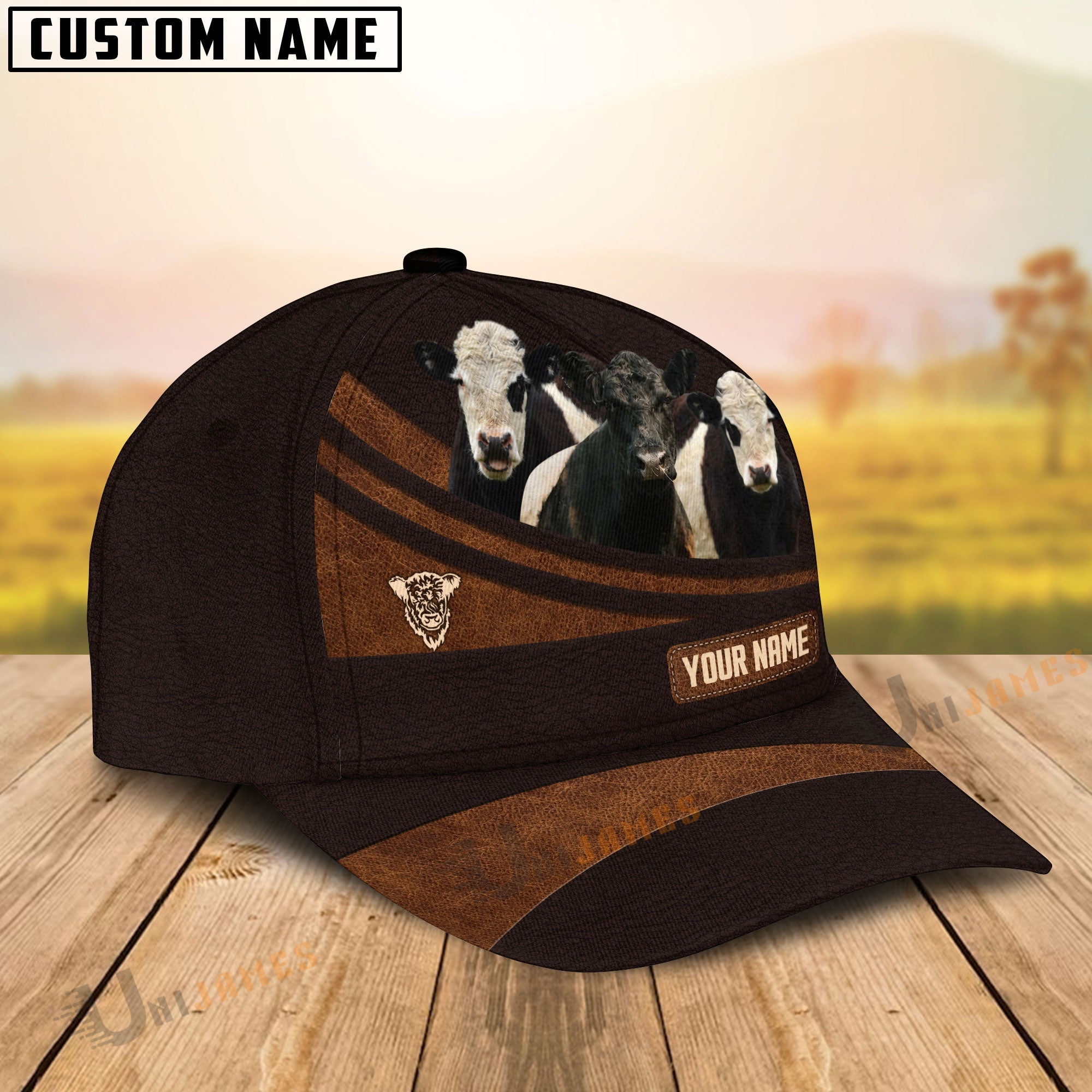 Belted Galloway Farm Leather Pattern Customized Name Cap