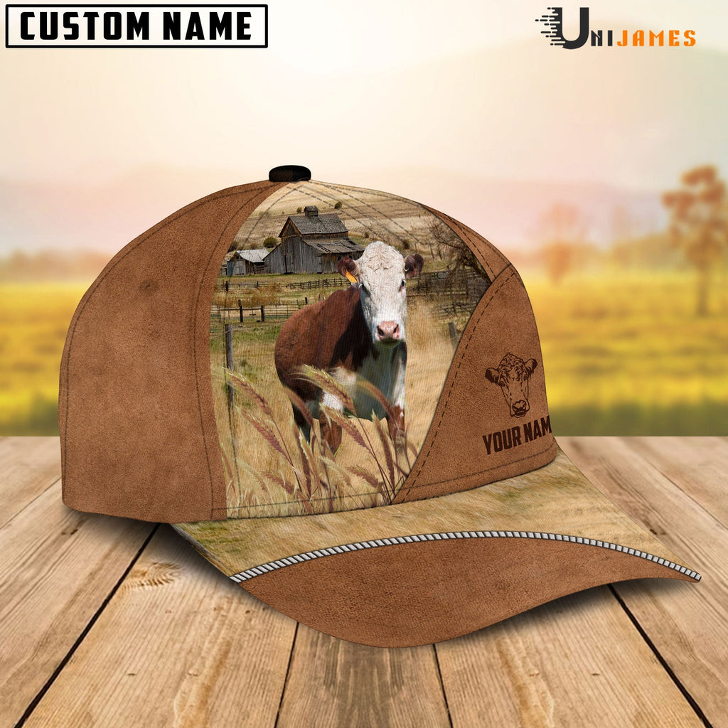 Hereford Cattle Personalized Name Brown Farm Cap