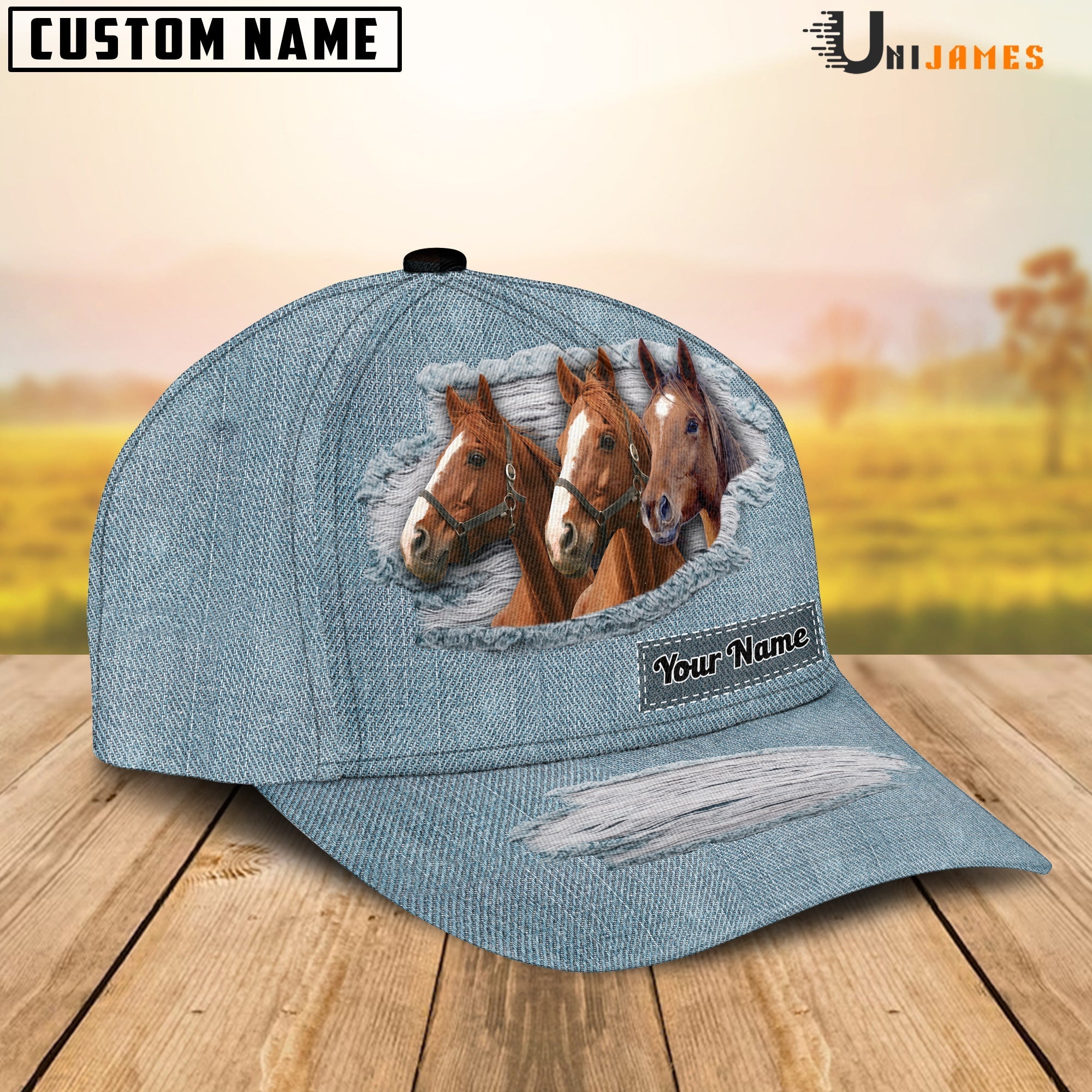Brown Horse Jeans Style Pattern Customized Name Cap