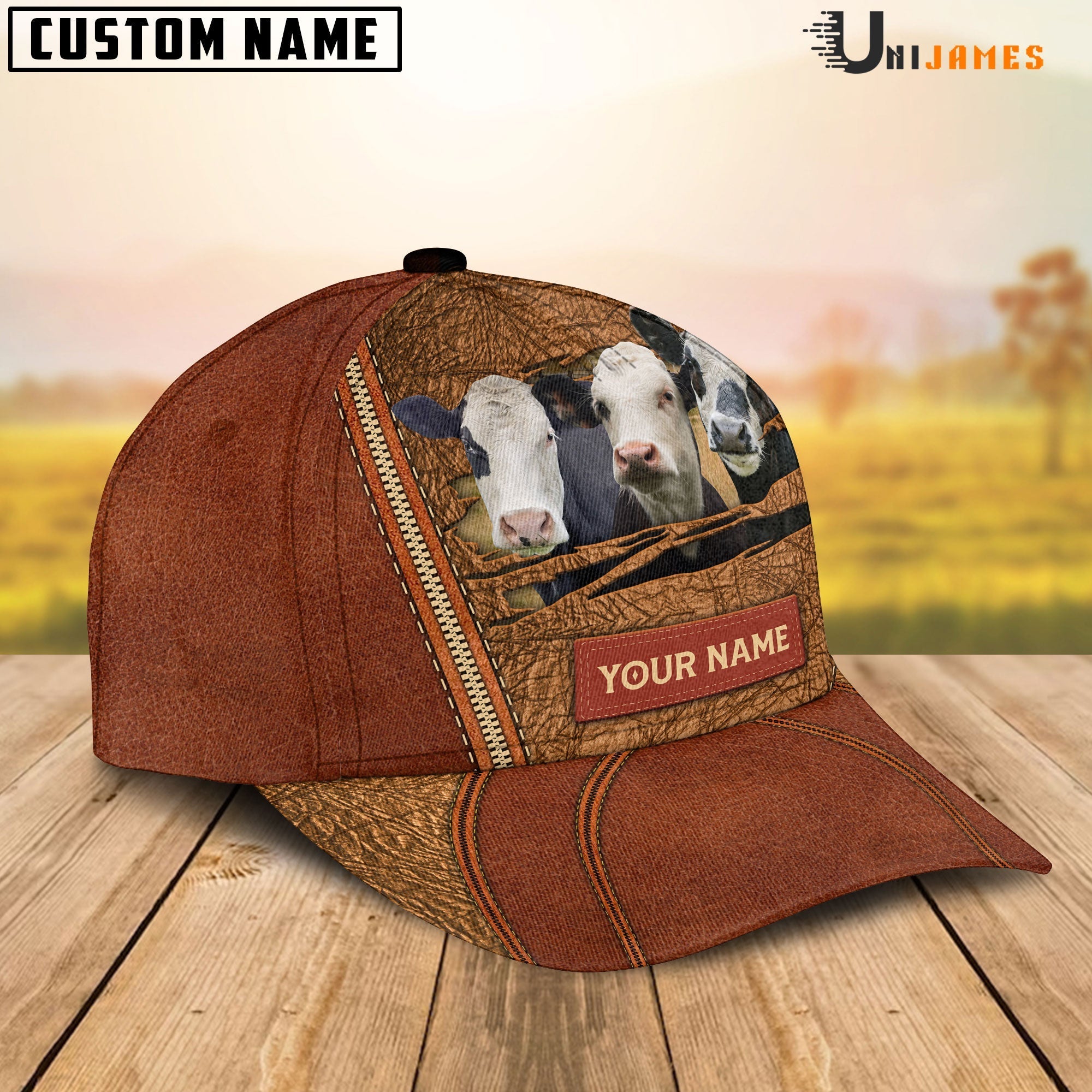 Black Baldy Happy Face Cattle Customized Name Cap