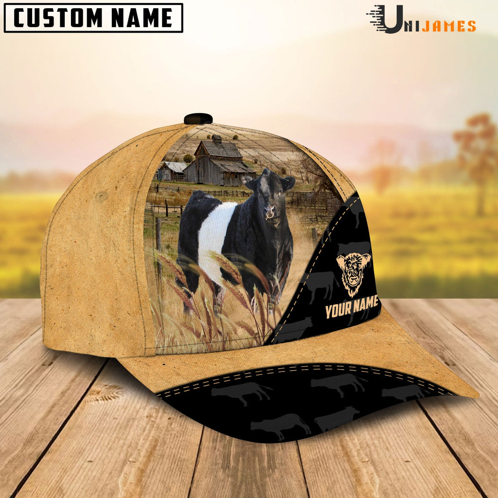 Belted Galloway Cattle Black & Yellow Personalized Name Cap