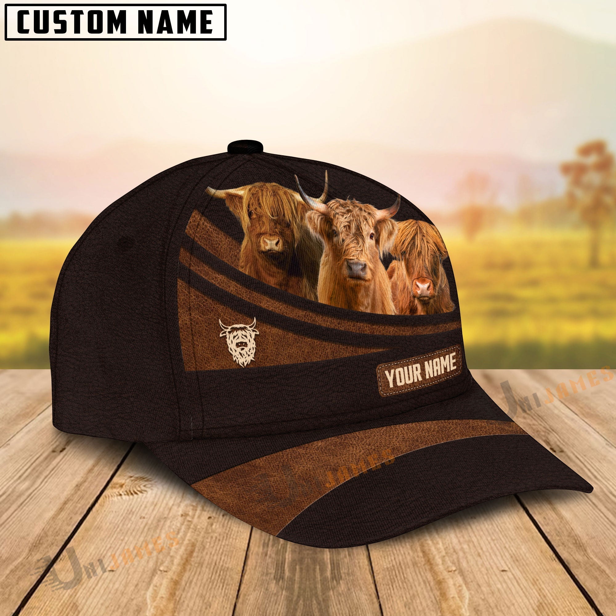 Highland Farm Leather Pattern Customized Name Cap