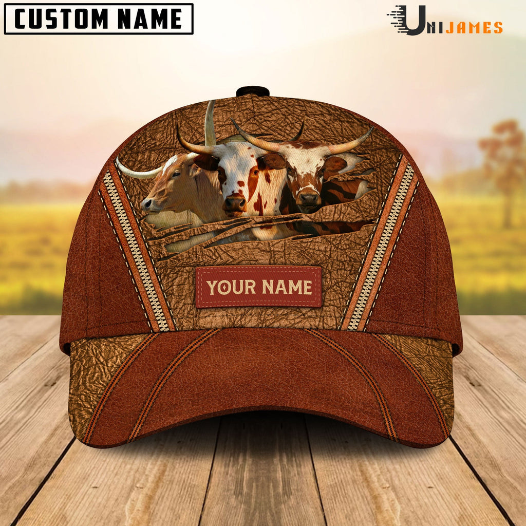 Texas Longhorn Happy Face Cattle Customized Name Cap