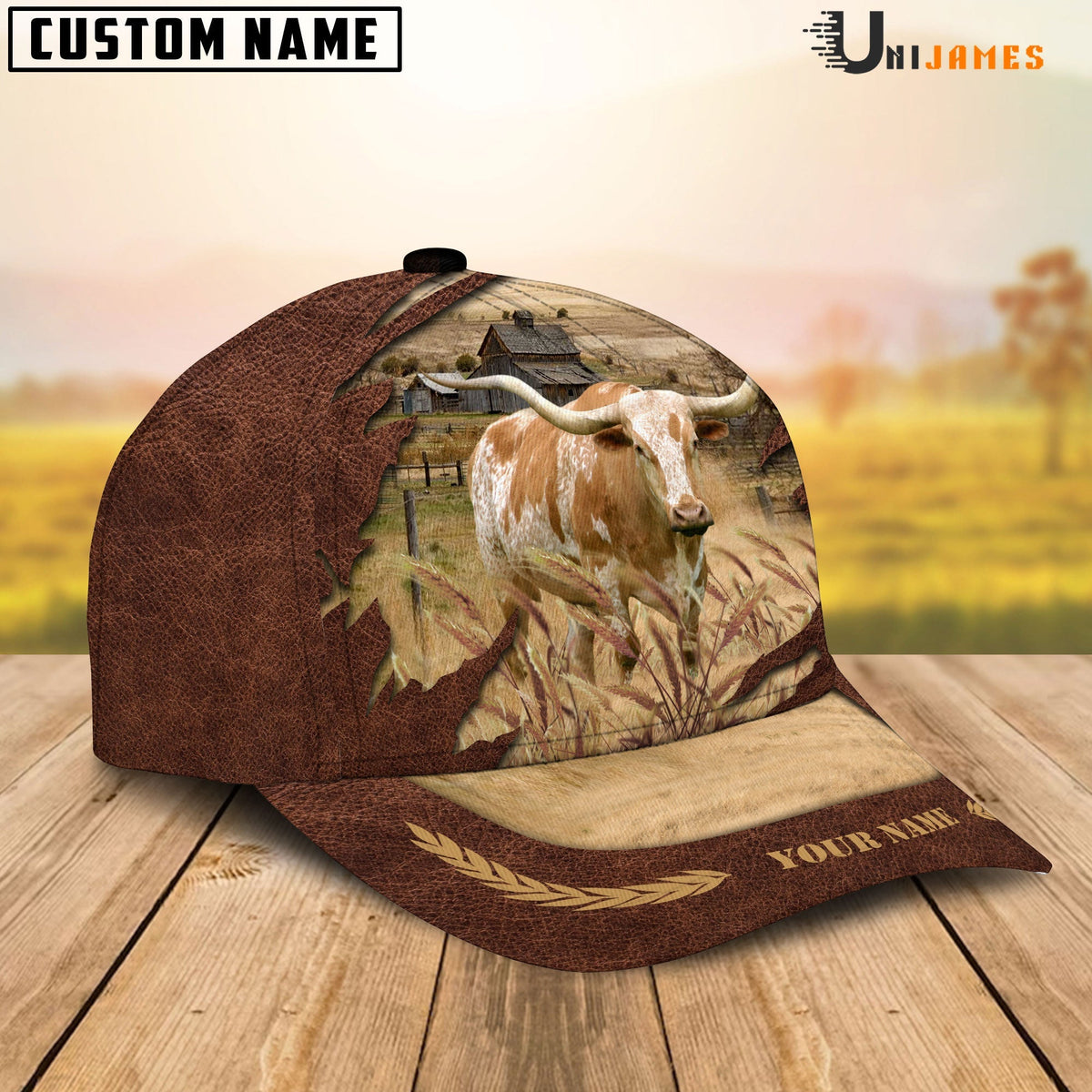 Texas Longhorn Meadow Life Customizes Name Cap