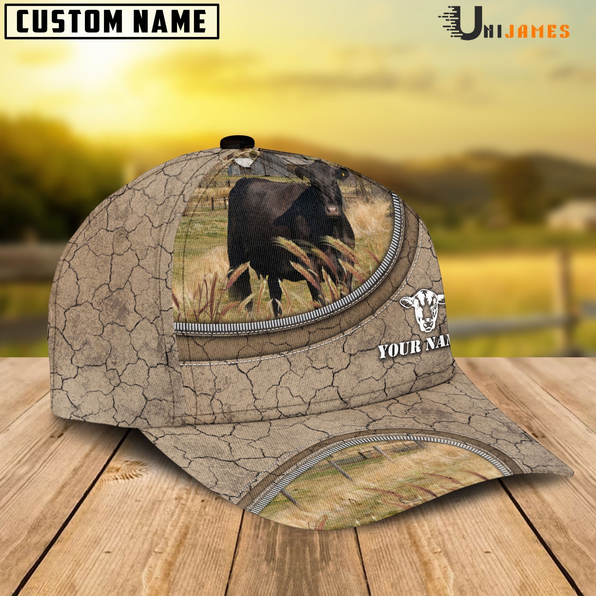 Black Angus Happiness Farming Life Customized Name Cap