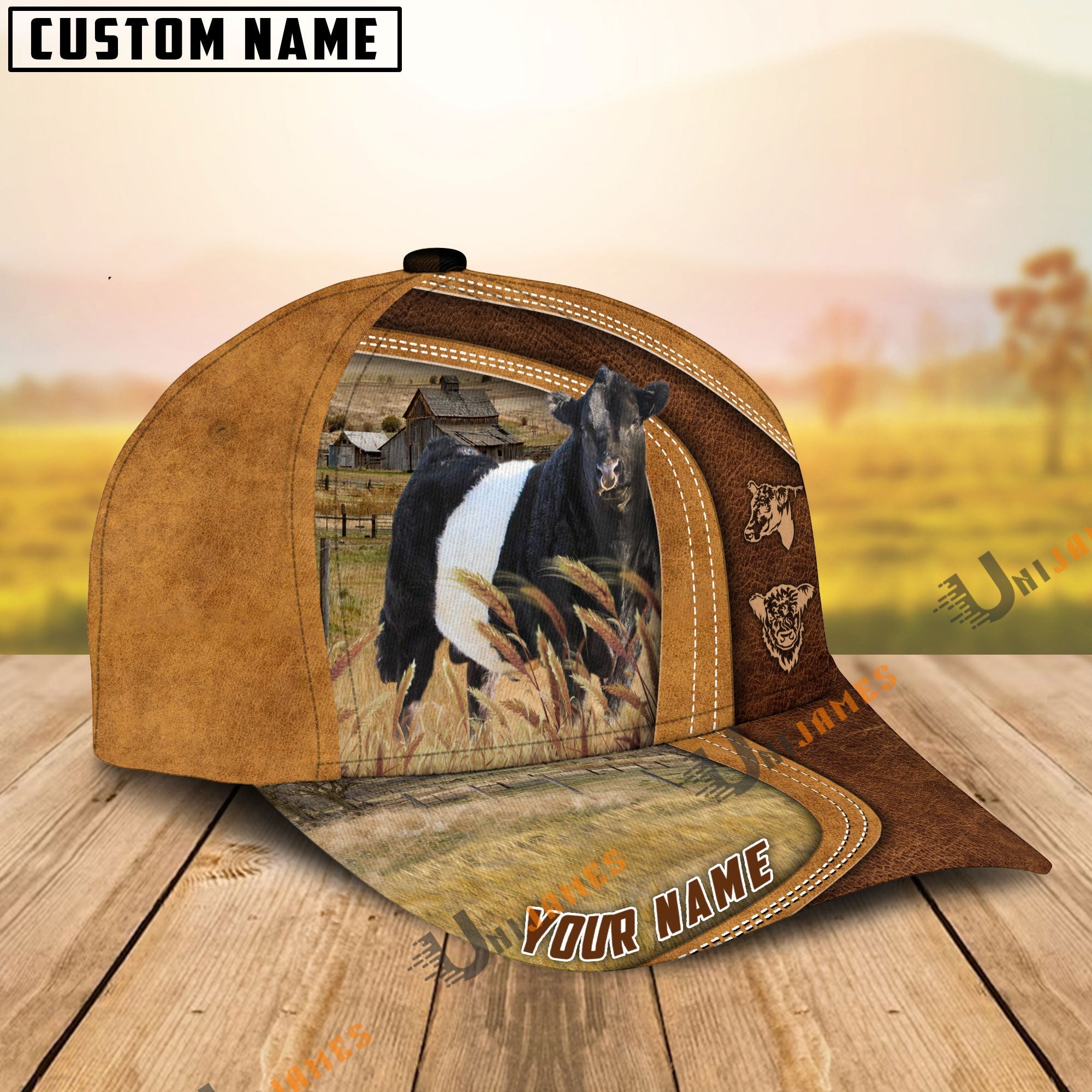 Belted Galloway Ranch Lift Leather Pattern Customized Name Cap